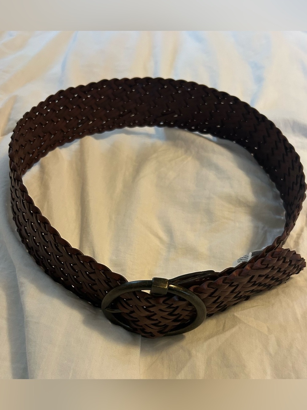 Banana Republic Woven Brown Leather Belt with Round Dark Metal Buckle